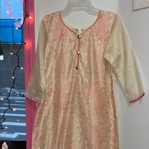 Girls Cream and Pink Paisley A-Line Dress